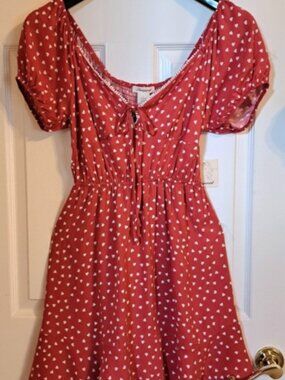 Passport Red Mini Dress with White Heart Pattern